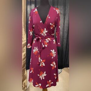 Leota Long Sleeve Floral Dress in Purple and Red 1L